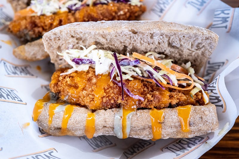 Smoky BBQ Crunch chicken sandwich with crispy onions